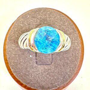 Silver Plated Two Tone Blue Crystal Cable Design Statement Ring Size 8
